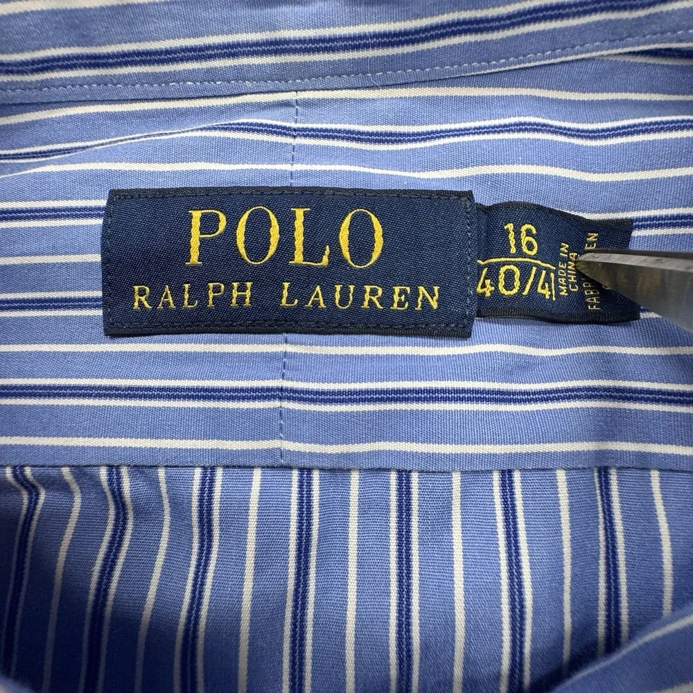 Polo Ralph Lauren Long Sleeve‎ Button Blue White Striped Shirt 16 40/41